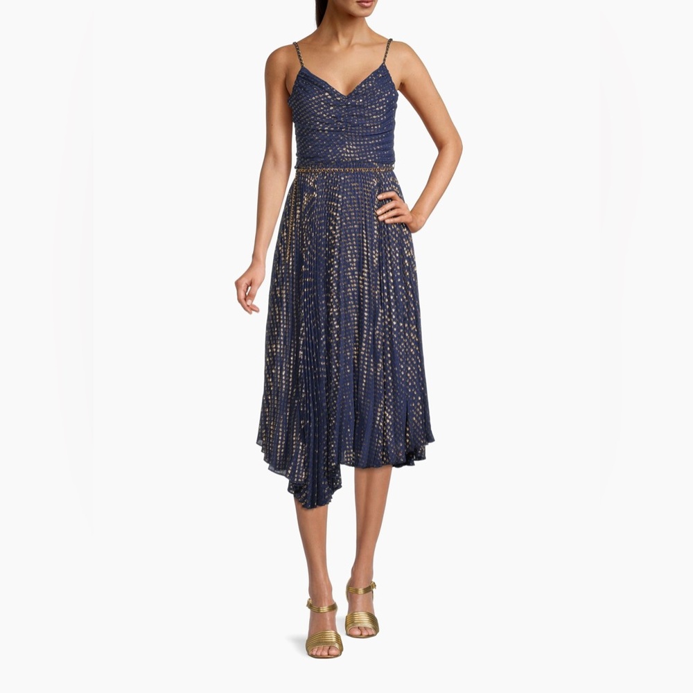 Delfi Solange Pleated Chiffon Midi Dress